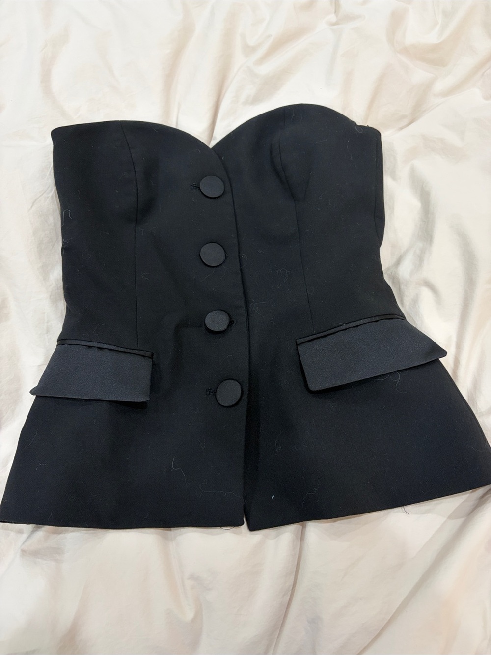 Zara Black Strapless Button-Front Bustier Top